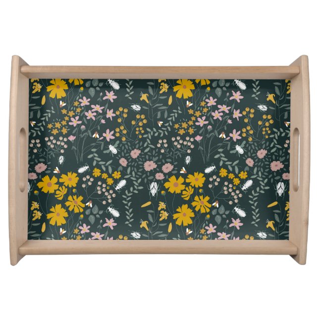 Mustard Floral Beetles & Bees Bohemian Wildflowers Serving Tray (Front)