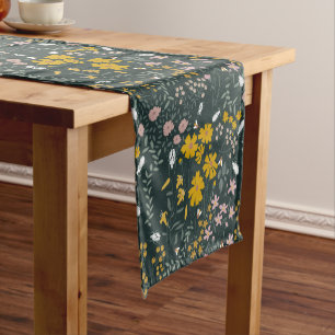 Mustard Floral Beetles & Bees Bohemian Wildflowers Short Table Runner