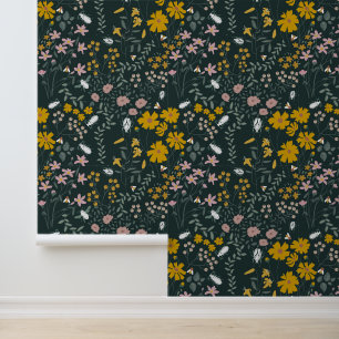 Mustard Floral Beetles & Bees Bohemian Wildflowers Wallpaper