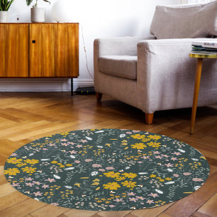 Mustard Floral Beetles & Bees Boho Wildflowers Rug