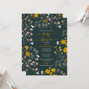 Mustard Floral Bohemian Wildflowers Baby Shower Invitation
