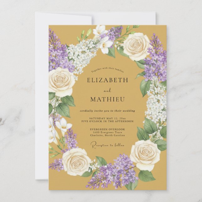 Mustard Floral Laurel Wedding Invitation (Front)