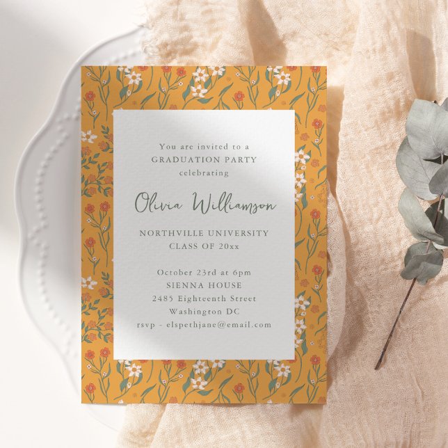 Mustard Floral Modern Graduation Party 2026 Invitation (Creator Uploaded)