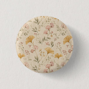 Mustard Floral Vintage Vine Botanical Throw Blanke Button
