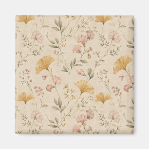 Mustard Floral Vintage Vine Botanical Throw Blanke Magnet