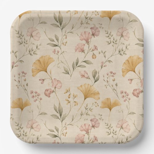 Mustard Floral Vintage Vine Botanical Throw Blanke Paper Plates