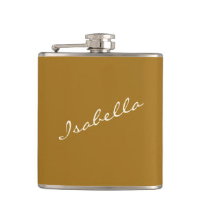 Mustard Gold Elegant Script Name Wedding Party  Flask