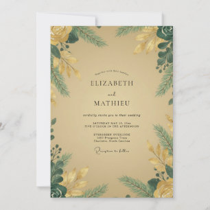 Mustard Gold Foliage Eucalyptus Wedding Invitation