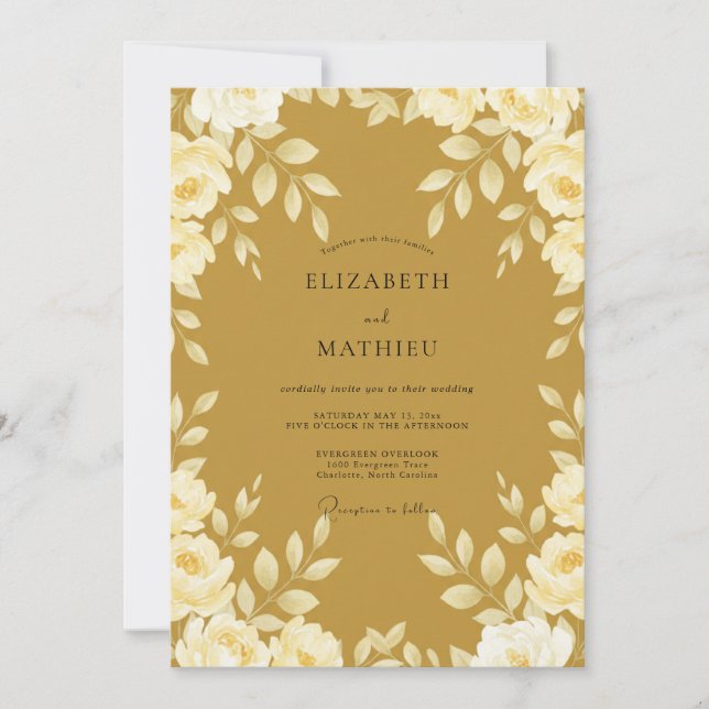 Mustard Gold Leafy Wedding Invitation (Front)