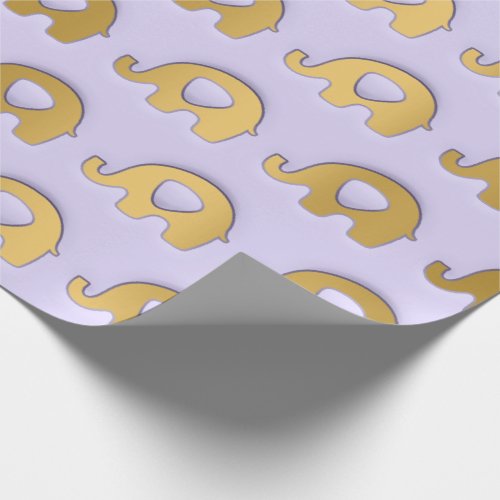 Mustard Gold Lux Purple Violet 3D Elephants Baby Wrapping Paper