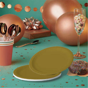 mustard-gold paper plate features a simple