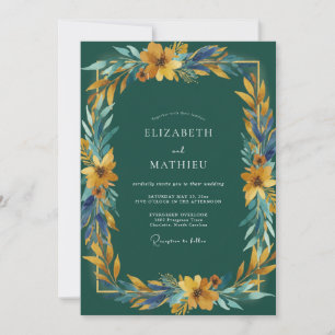 Mustard Golden Leafy Wedding Invitation