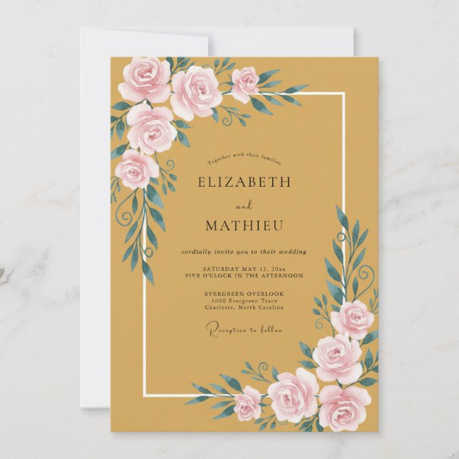 Mustard Golden Peony Wedding Invitation (Front)