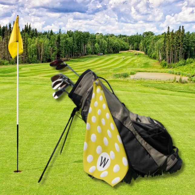 Mustard Golf Ball Pattern Monogram Personalized Towel (Creator Uploaded)