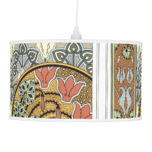 Mustard Gray Coral Mid-Century Modern Pattern Hanging Lamp
