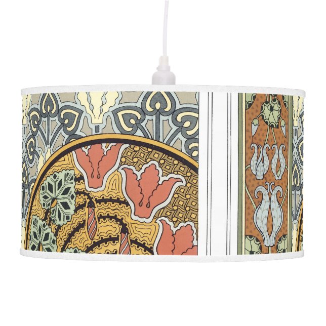 Mustard Gray Coral Mid-Century Modern Pattern Hanging Lamp (Front)