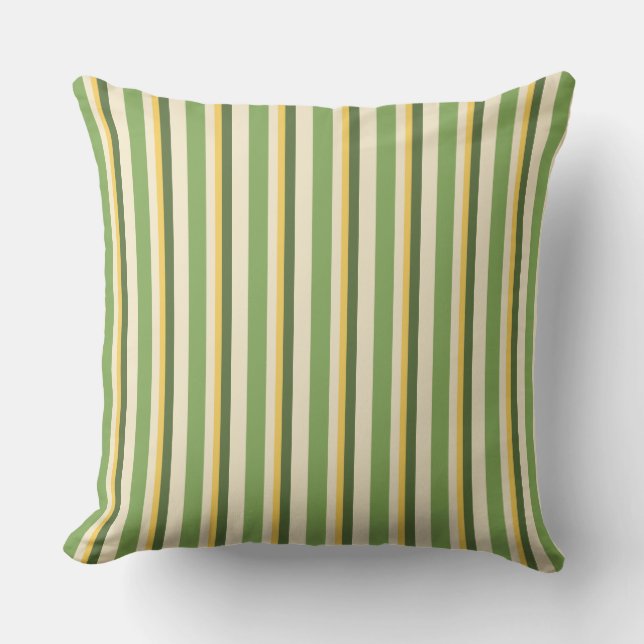  Mustard Green Cream Coordinating Stripe  Outdoor Pillow (Front)