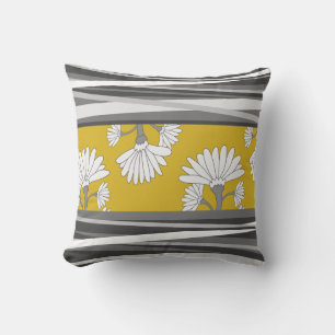 Mustard Greyscale Abstract Floral Throw Pillow