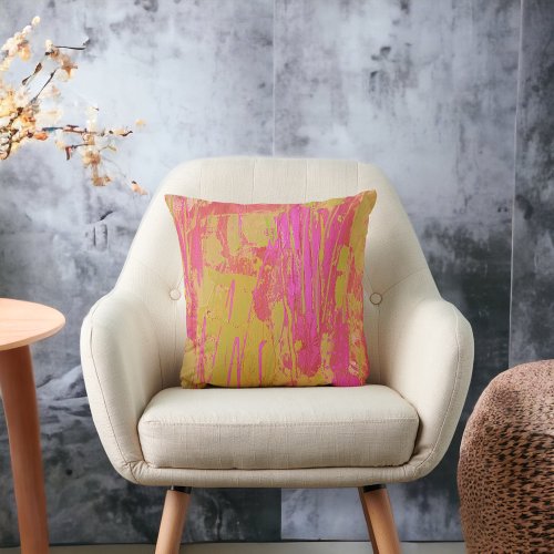 Mustard Hot Pink Artistic Contemporary Throw Pillow