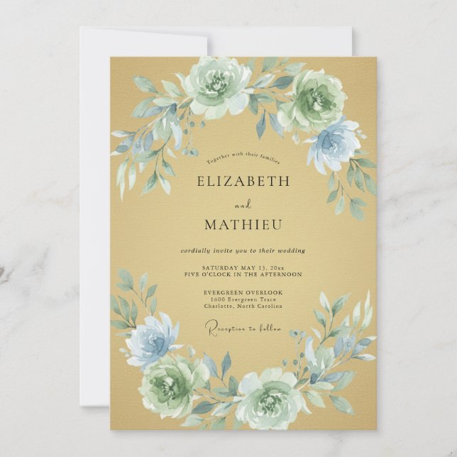 Mustard Ice Peony Wedding Invitation (Front)