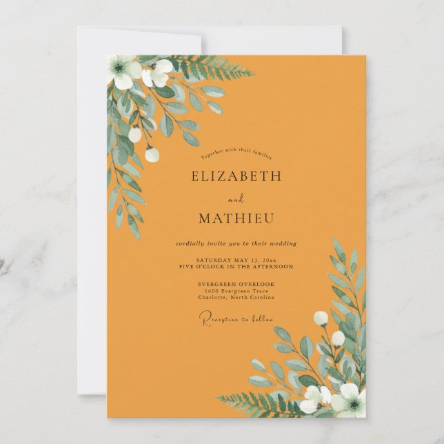 Mustard Leafy Wedding Invitation (Front)