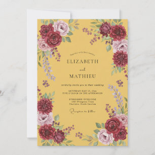 Mustard Maroon Dahlia Wedding Invitation