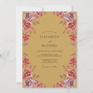 Mustard Mauve Ranunculus Eucalyptus Wedding Invitation