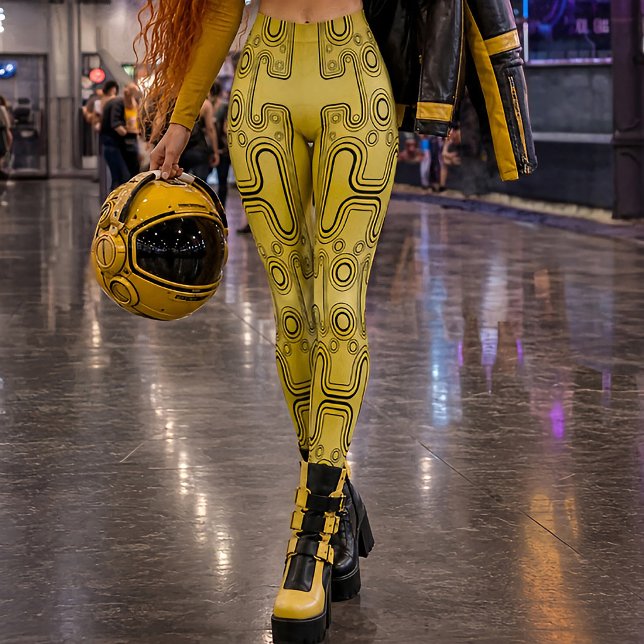 Mustard Mechanical Android 1980s Futuristic Robot Leggings (Creator Uploaded)