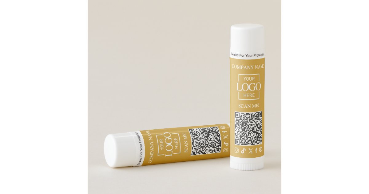 Mustard Minimalist Company Business Logo & QR Code Lip Balm | Zazzle