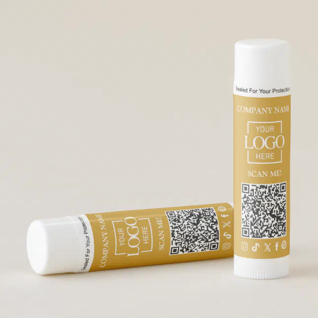 Mustard Minimalist Company Business Logo & QR Code Lip Balm | Zazzle
