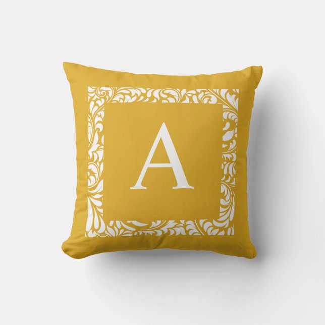 Mustard Monogram A Throw Pillow (Front)