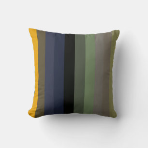 Mustard, Navy & Sage Vertical Stripes Throw Pillow