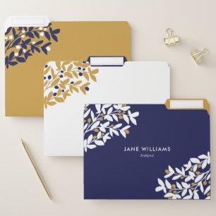 Mustard Navy White Berry Bushes File Folder