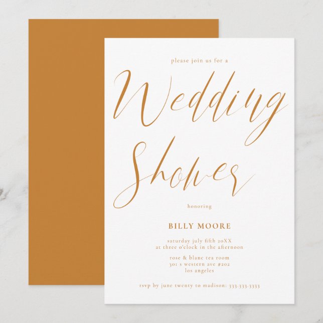 Mustard Ochre Script Gender Neutral Wedding Shower Invitation (Front/Back)