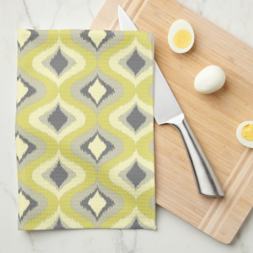 Mustard Ochre Yellow Green Ikat Ogee Art Pattern Kitchen Towel