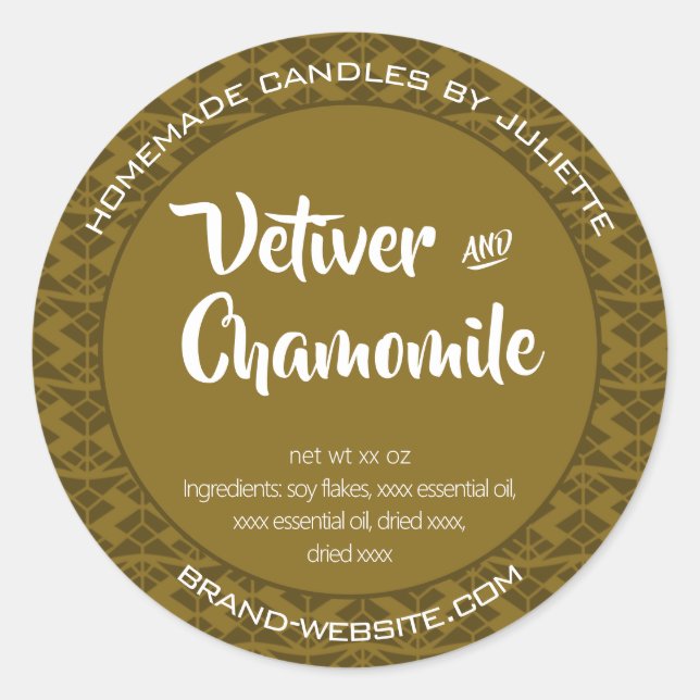 Mustard Olive Soy Candles Packaging Aztec Pattern Classic Round Sticker (Front)