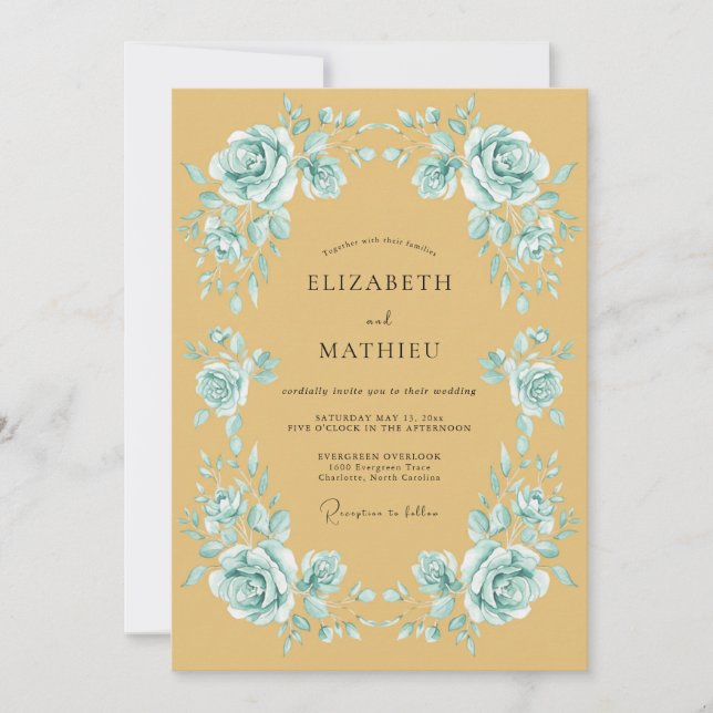 Mustard Ornate Vintage Wedding Invitation (Front)