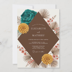 Mustard Palm Leaf Wedding Invitation