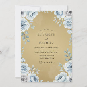 Mustard Periwinkle Peony Wedding Invitation