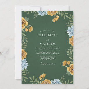 Mustard Periwinkle Wildflower Wedding Invitation