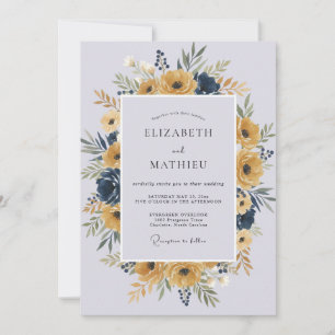 Mustard Periwinkle Wreath Wedding Invitation