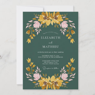 Mustard Petrol Wildflower Wedding Invitation