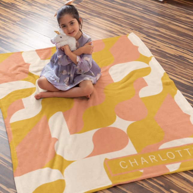 Mustard Pink Cream Pattern Personalized Fleece Blanket (Creator Uploaded)