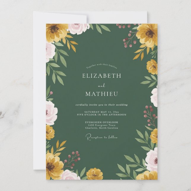 Mustard Pink Leafy Wedding Invitation (Front)