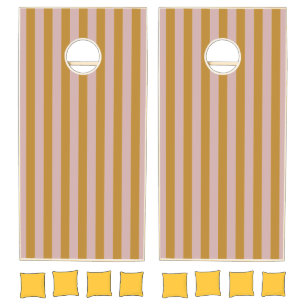 mustard   pink striped    stripes  cornhole set