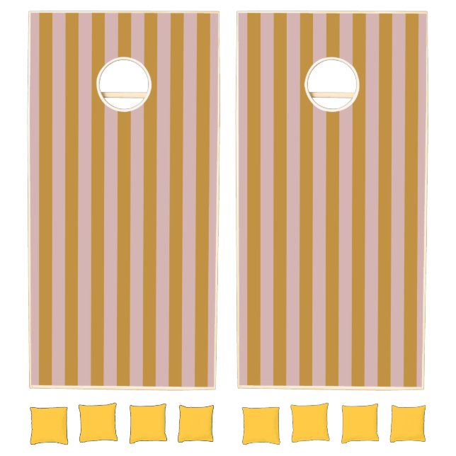 mustard | pink striped |  stripes  cornhole set (Set)