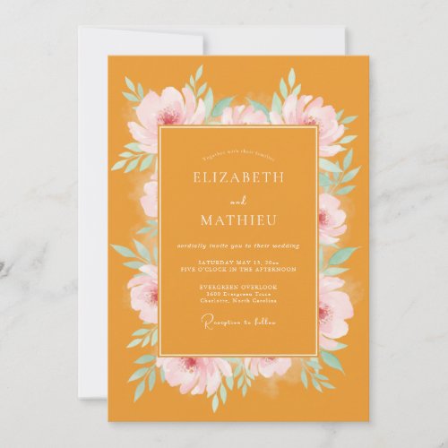 Mustard Pink Watercolor Wedding Invitation