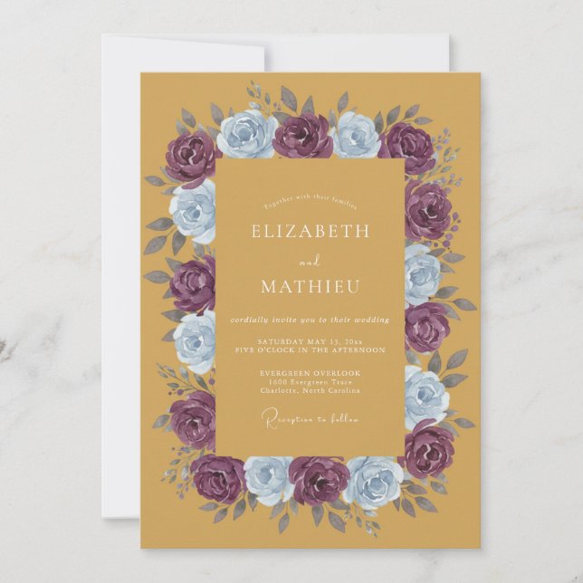 Mustard Plum Floral Flourish Wedding Invitation (Front)