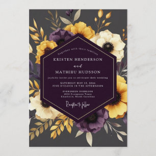 Mustard & Plum Moody Floral Wedding Invitation