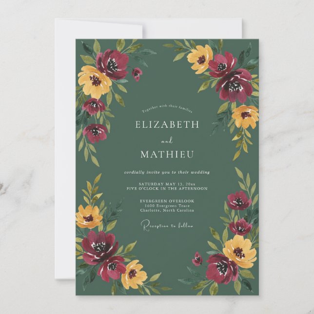 Mustard Plum Peony Wedding Invitation (Front)